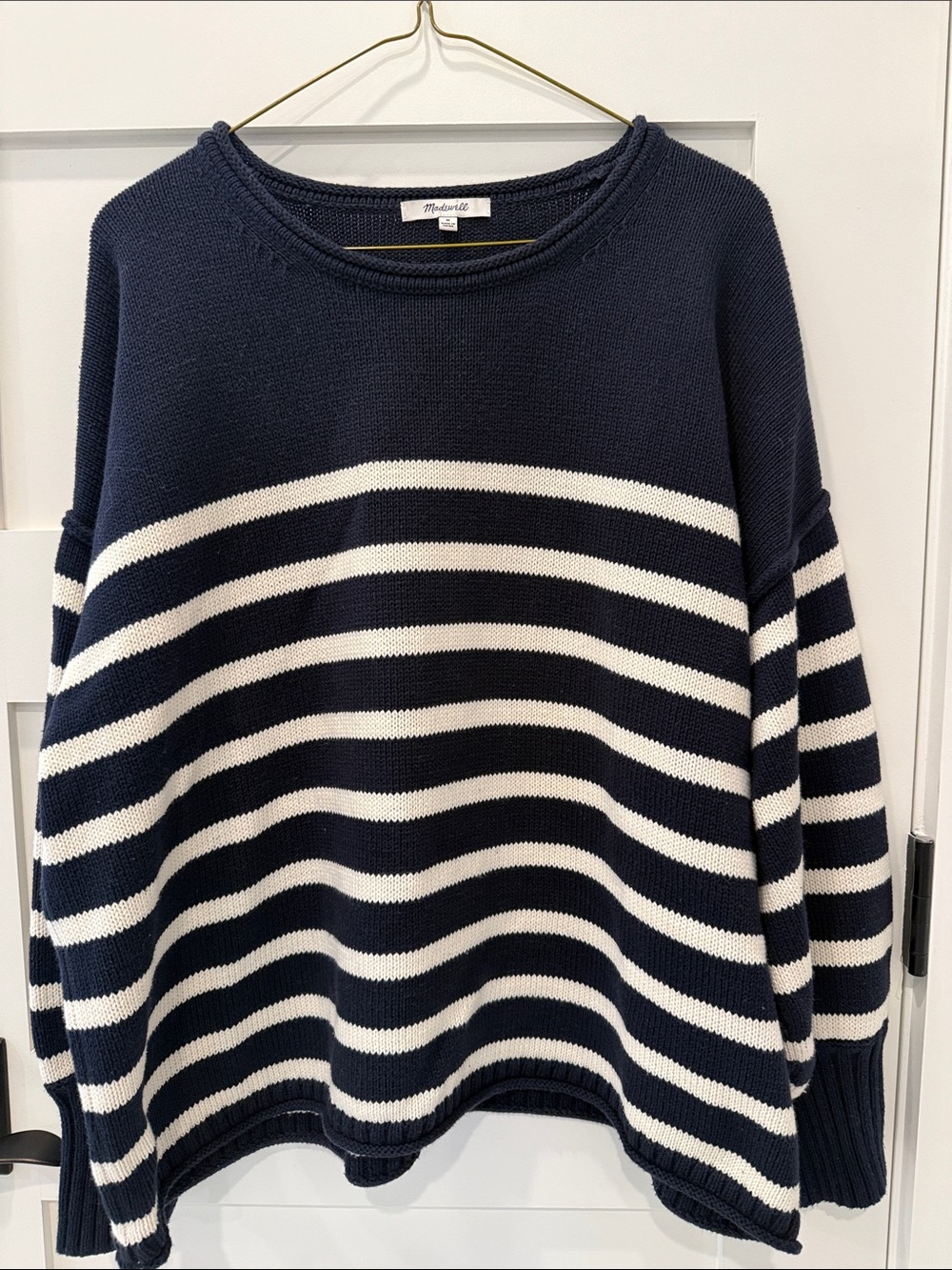 Madewell Navy and White Striped Crewneck Sweater